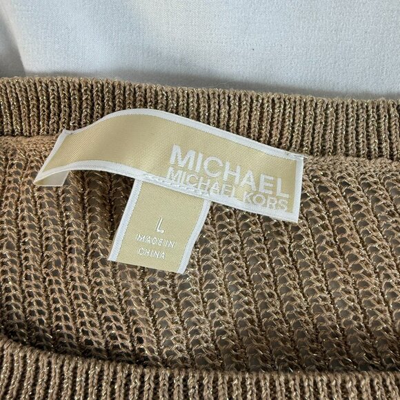 Michael Kors Womens  Crew Neck Sweater Beige Large Gold Fleck Sheer - Picture 2 of 5